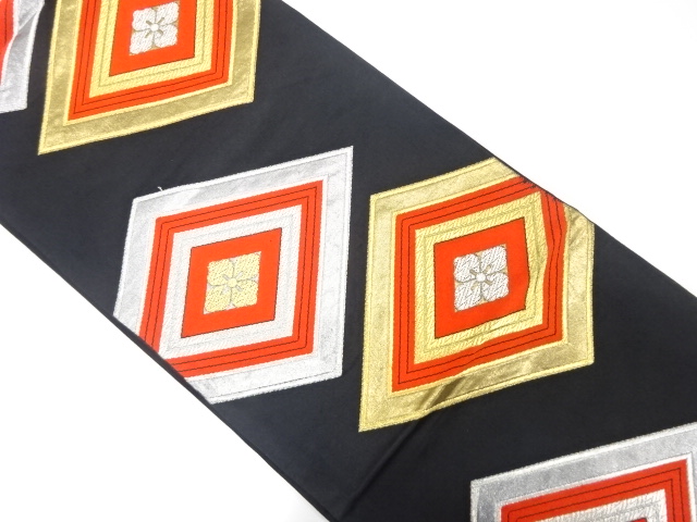 アンティーク　花菱模様織り出し袋帯（着用可）